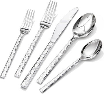 40-Piece Hammered Silverware Set, 18/10 Stainless Steel Flatware Set for 8, Cutlery Set