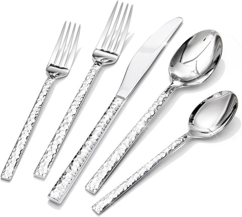 40-Piece Hammered Silverware Set, 18/10 Stainless Steel Flatware Set for 8, Cutlery Set