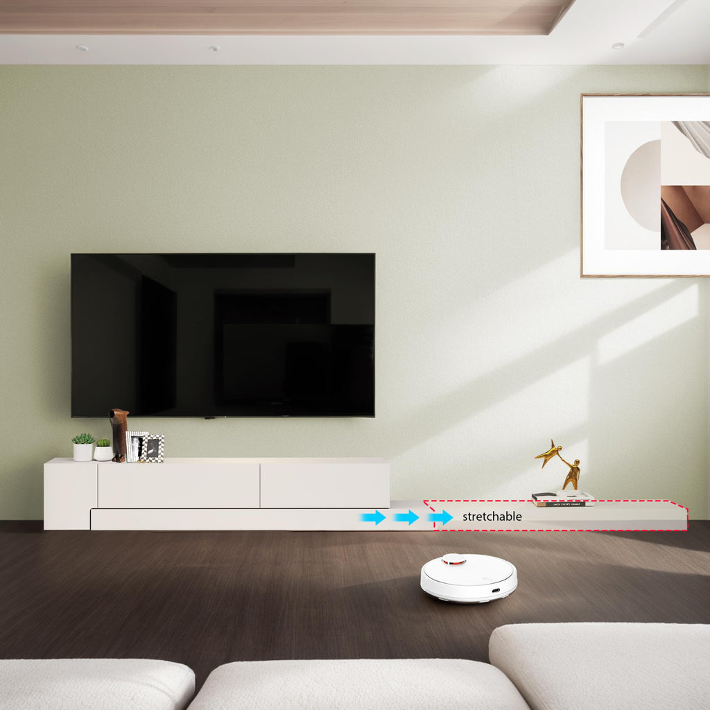 Retractable TV Stand, Solid Wood Minimalist TV Shelf, Mid-Century TV Console with 1 Door & 2 Drawers, Adjustable 71''