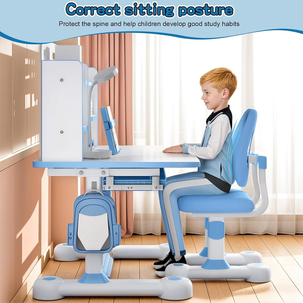 Kids Study Desk And Chair Set, Height Adjustable Children's Study Desk And Chair Set Toddler Learning Table and Stool