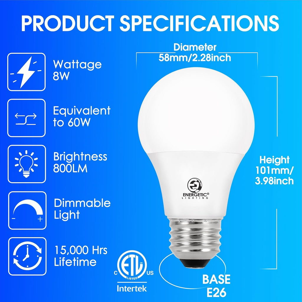 Dimmable LED Light Bulbs, 60W Equivalent, Soft White 2700K, 8W 800 Lumens LED Bulbs, E26 Base Standard Light Bulbs