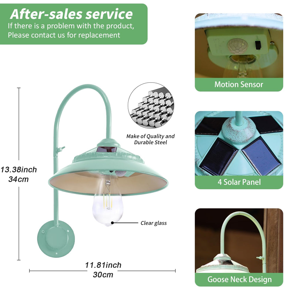 Solar Barn Lights with Motion Sensor - Metal Solar Porch Lights Outdoor with 4 High Efficiency Solar Panels - Rustic