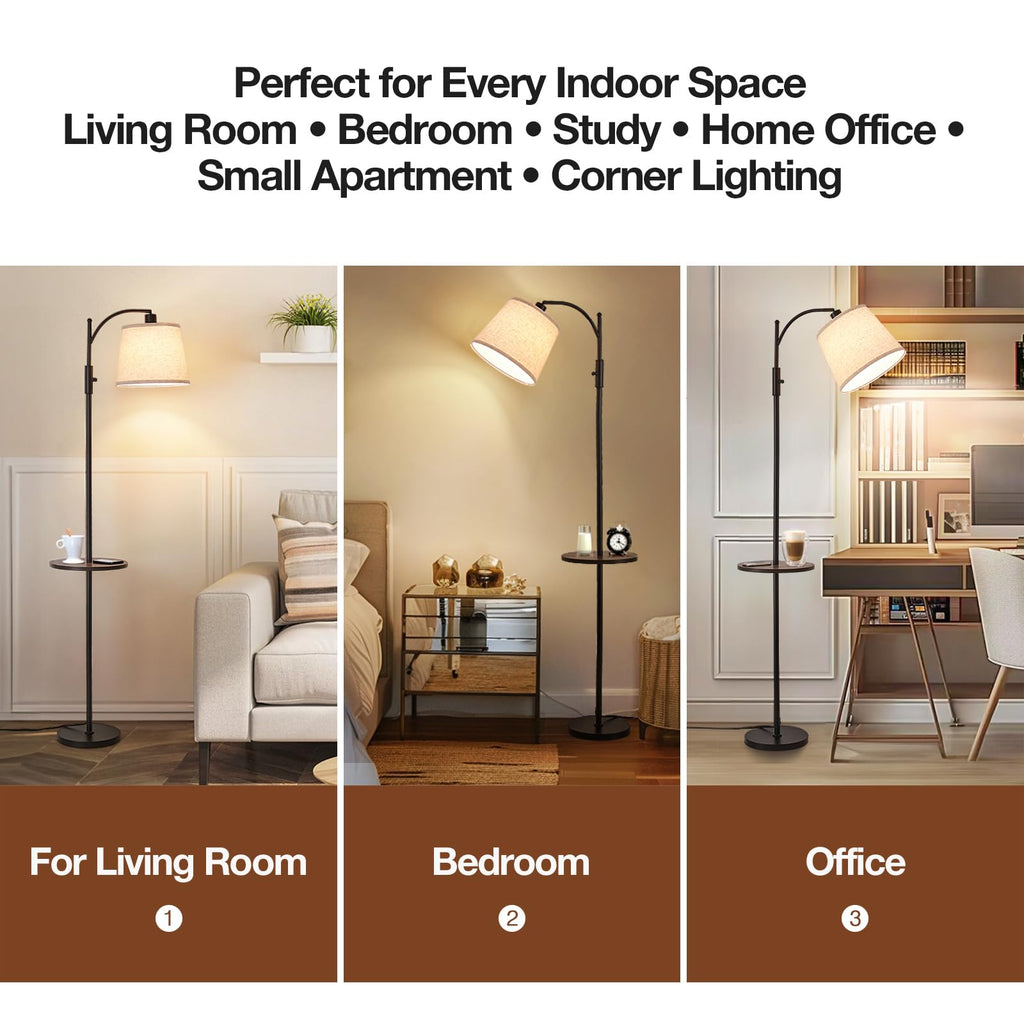 Black Floor Lamp with Table, Dimmable Standing Lamp, Living Room