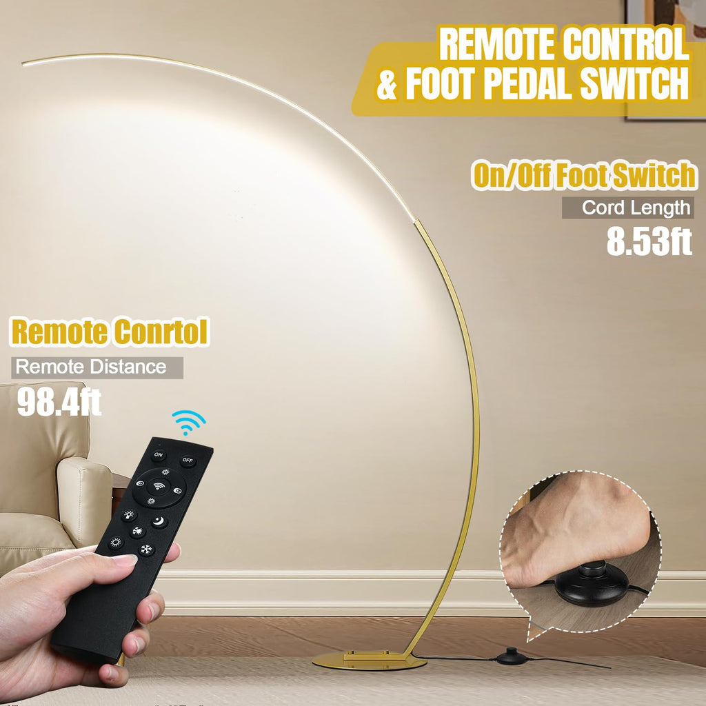 Dimmable LED Floor Lamp with 3 Color Temperatures, Ultra Bright Gold Arc Floor Lamp, Modern Standing Tall Lamp