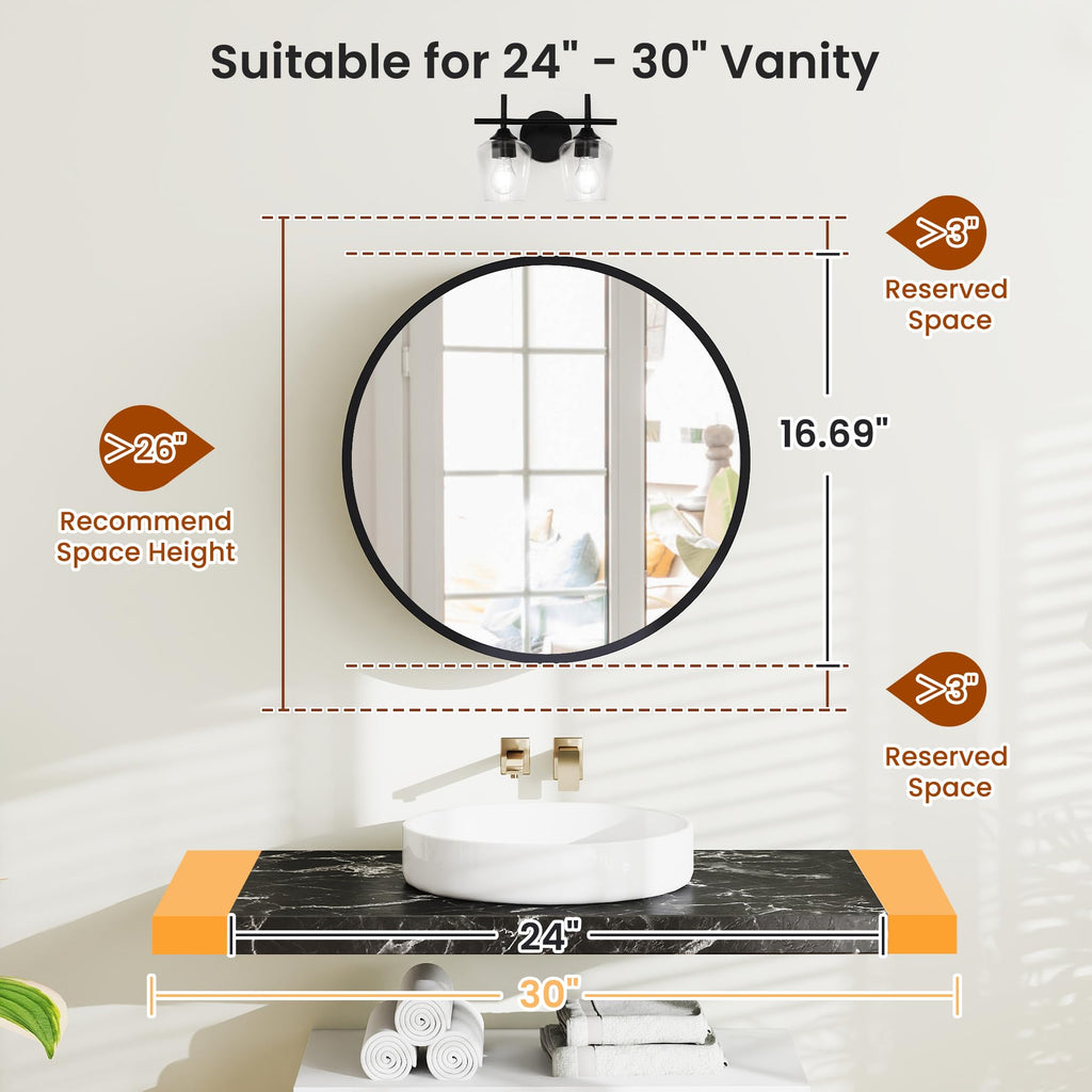 20 Inch Round Black Medicine Cabinet with Mirror, Modern Wall Mounted Vanity Cabinet, Circle Bathroom Mirror with