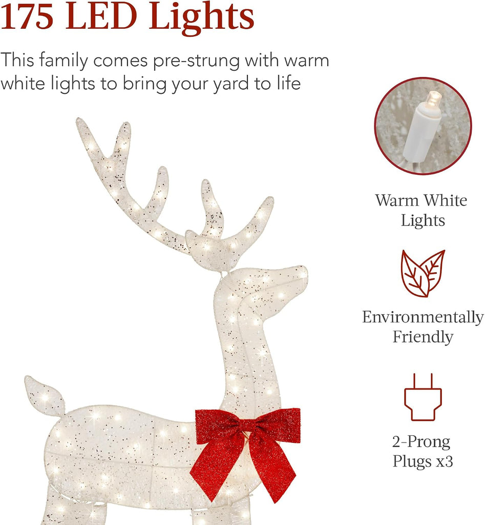 4ft 3-Piece 2D Lighted Christmas Deer Family Set, Large Outdoor Yard Reindeer Holiday Decoration with 175 LED Lights