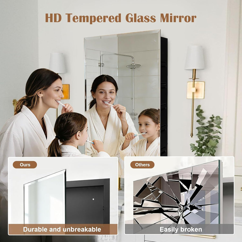 16x26'' Bathroom Medicine Cabinet Mirror with Storage, Surface Mount or Recessed Medicine Cabinet with 4-Tiered