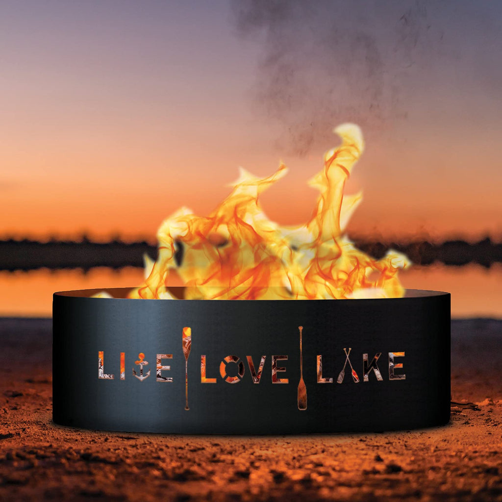 Live Love Lake Unpainted 12 in. Tall 30 in. Diameter Outdoor Fire Ring with Fire Poker - 30 x 30 x 12 in.