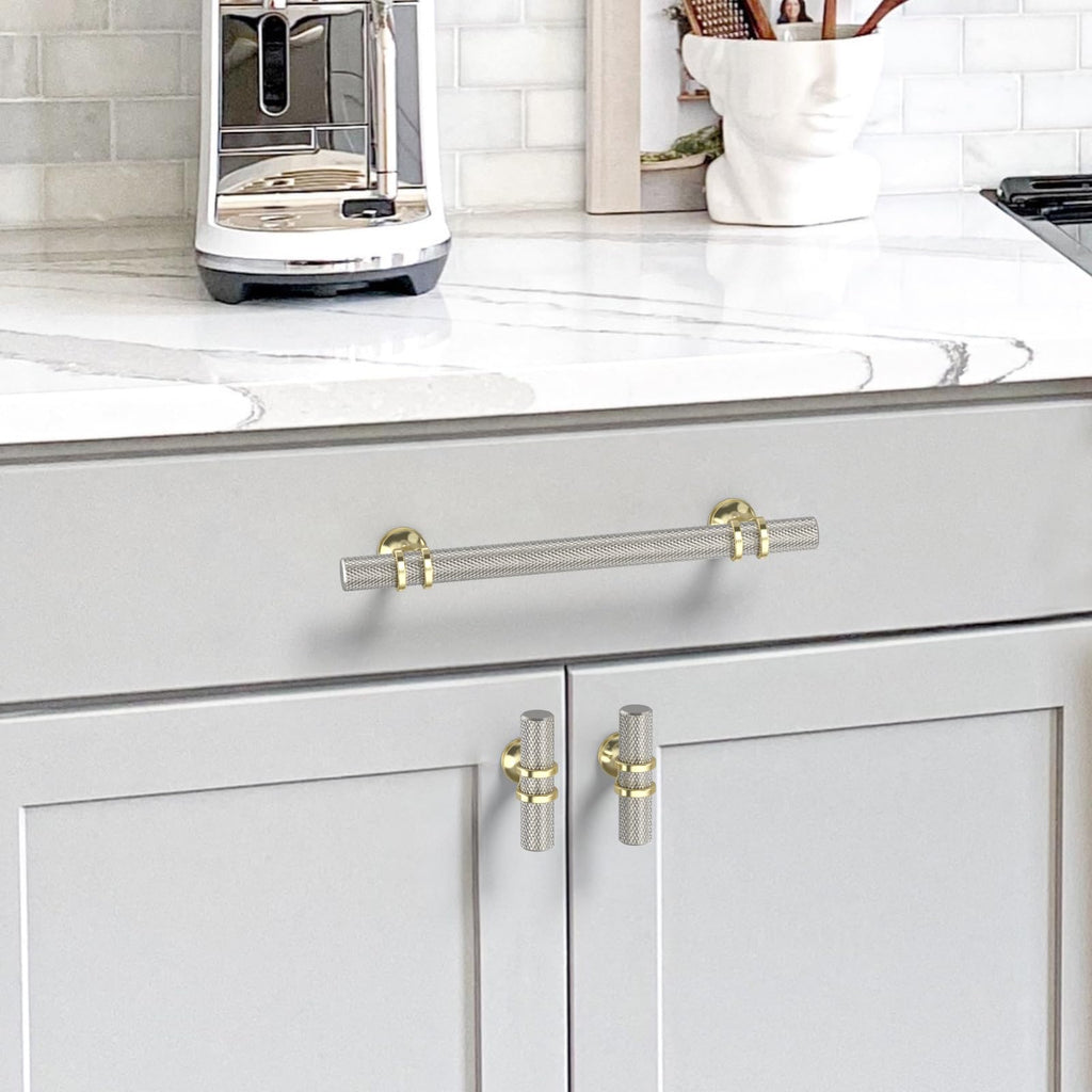 10 Pack Gold and Brushed Nickel Cabinet Pulls 7"(177mm) Hole Centers Hardware for Cabinets,Kitchen Cabinet