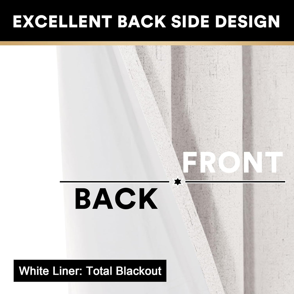 Primitive Textured 100% Blackout Curtains Noise Reducing Window Treatment Curtain Drapes, Burlap Fabric with White