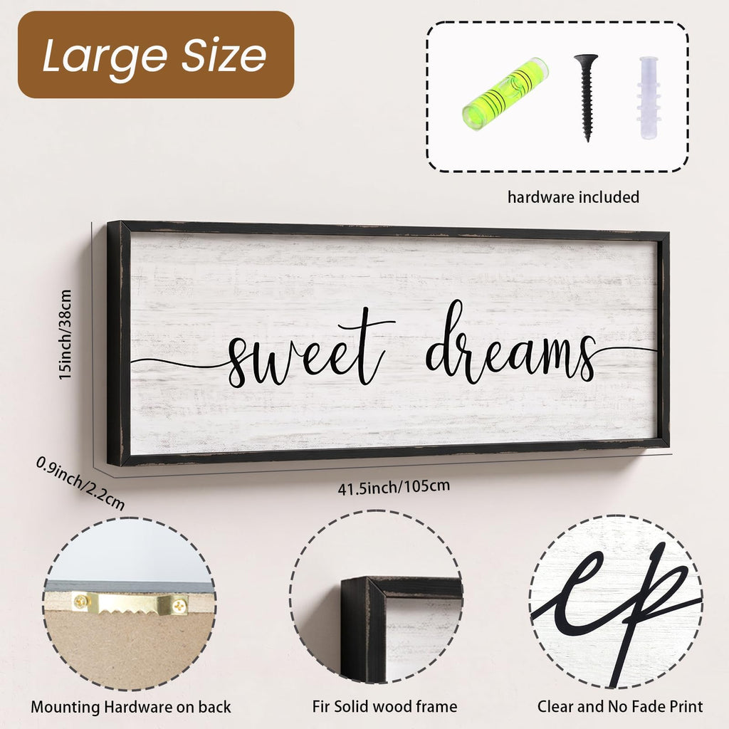 Sweet Dreams Wall Decor Above Bed 41.3''×15'' Large Farmhouse Wall Decor Guest Room Decor Framed Wood Wall Art Rustic