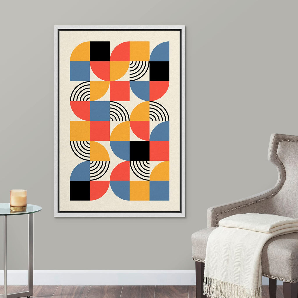 Framed Canvas Print Wall Art Bauhaus Geometric Color Block Swirl Abstract Shape Illustrations Modern Decorative