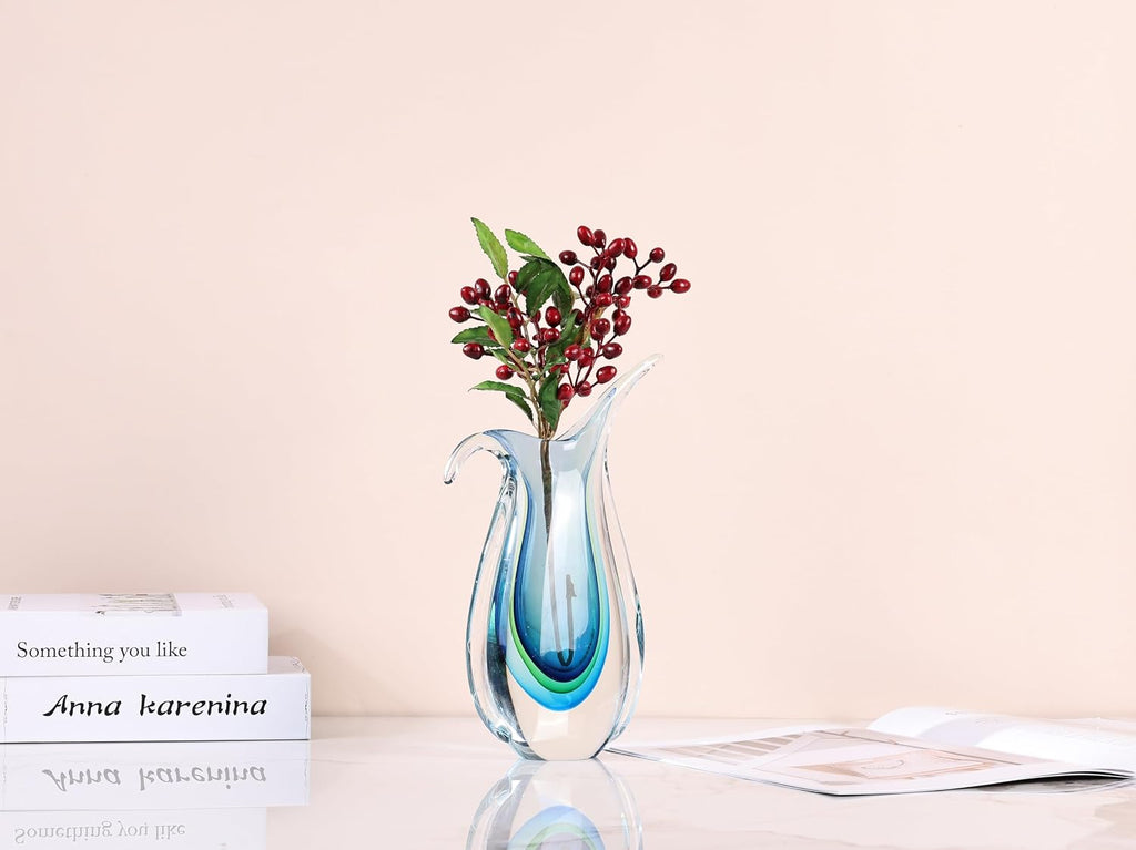 Blown Glass vase, Unique Murano Style Glass Art Deco vase TV Stand, Table Setting, Office, Room and Desktop