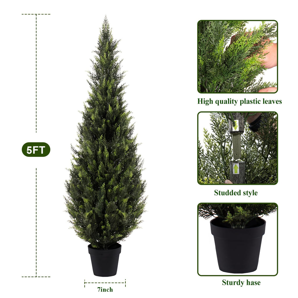 Artificial Cedar Topiary Trees, 5 FT UV Resistant Faux Boxwood Plants, Front Porch Decorations Outdoor, Realistic