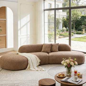 135.4" Oversized Luxury Curved Sofa, Modern Sectional Couch Boucle, Camel