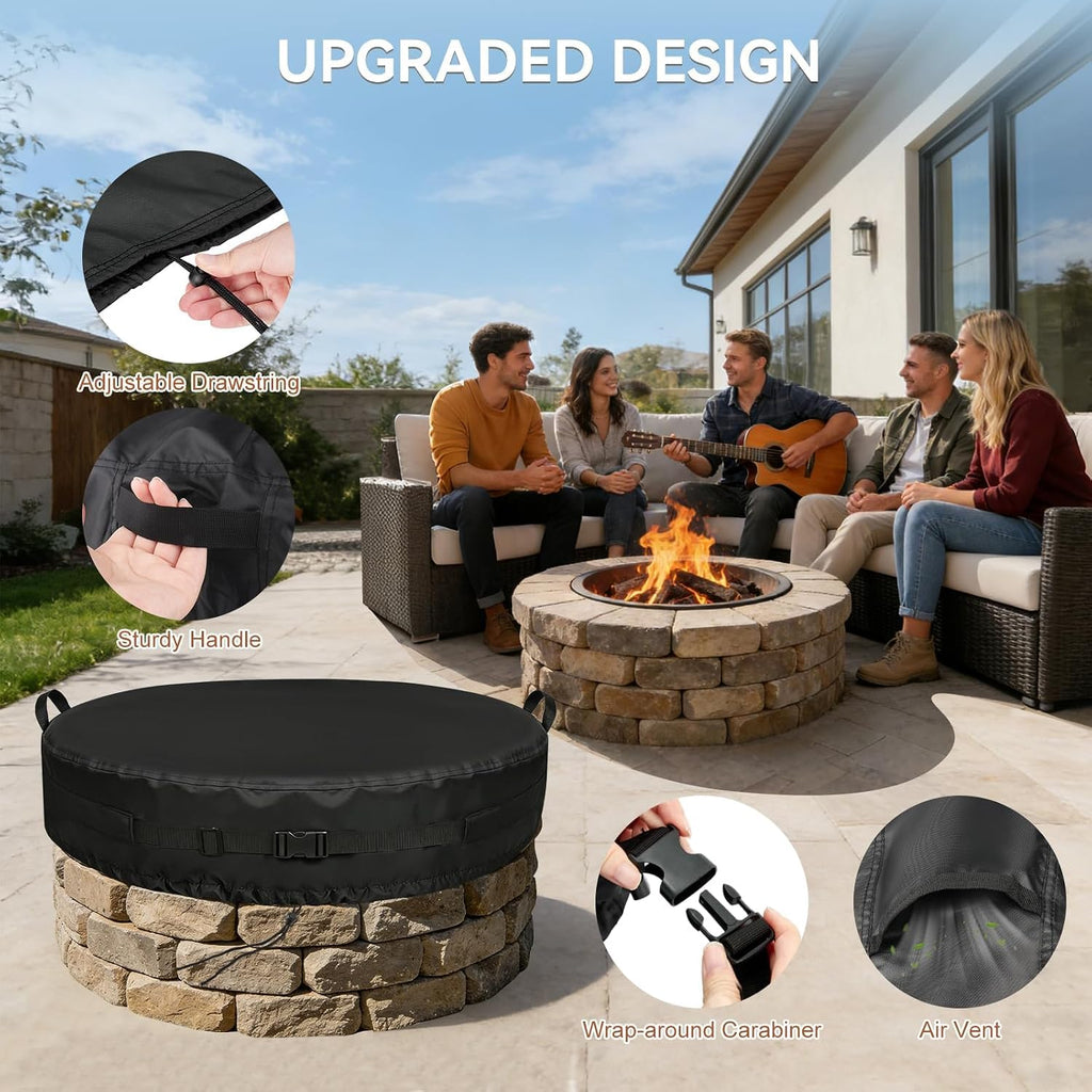 Fire Pit Cover Round, 32-35 Inch Outdoor Firepit Covers *9In