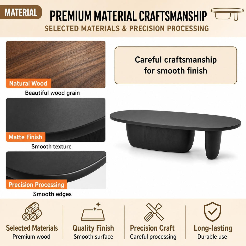 Coffee Table Solid Wood Oval Living Room Table Wabi Sabi Style
