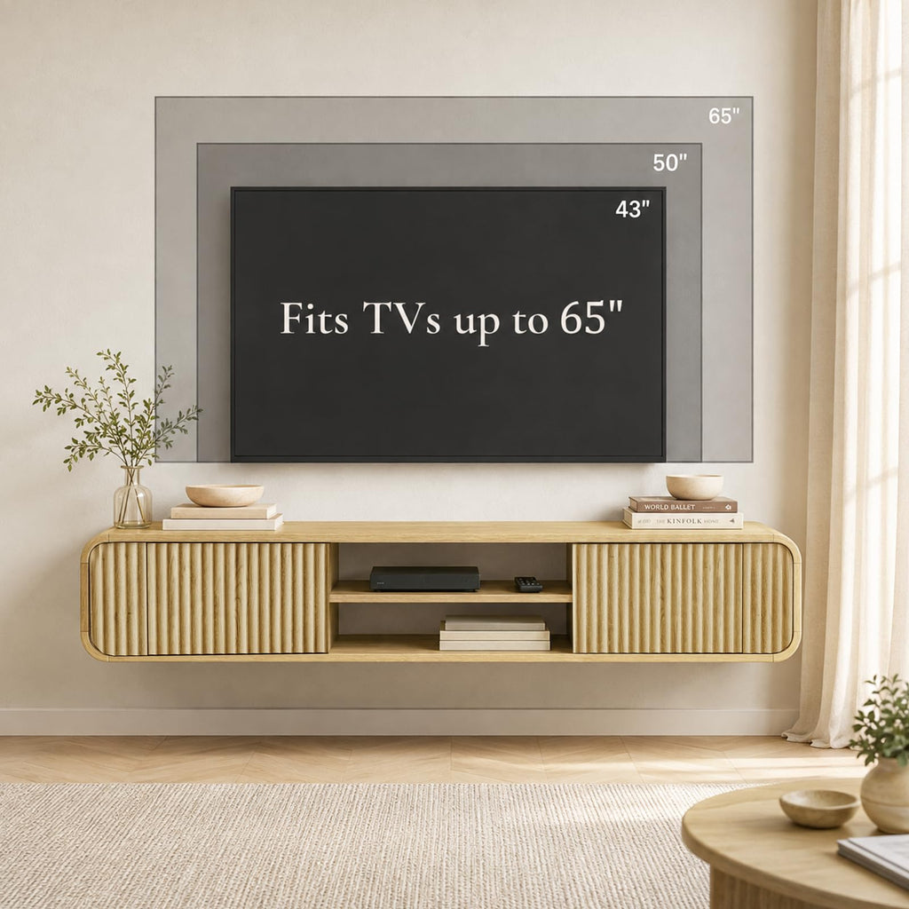 63" Fluted Floating TV Stand for TVs up to 65" (Oak)