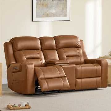 Lay Flat Power Reclining Loveseat with Console, Saddle