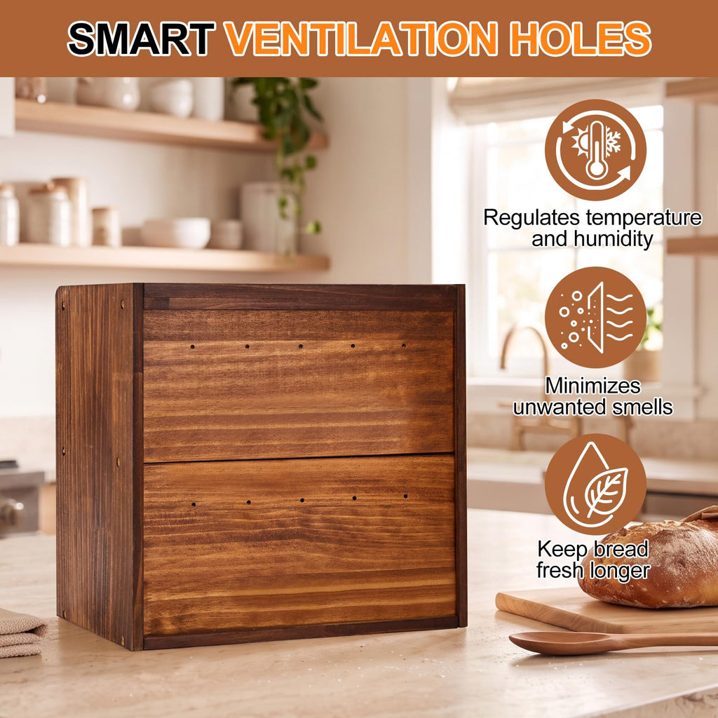 Countertop, Double Layer Large Breadbox, Brown