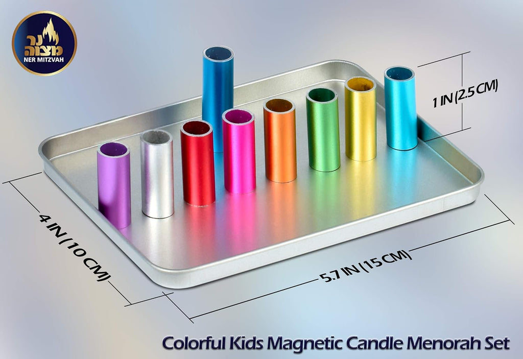 Colorful Kids Magnetic Candle Set- Includes Box of Chanukah Candles - Fun Safe and Decorative Tin Childrens