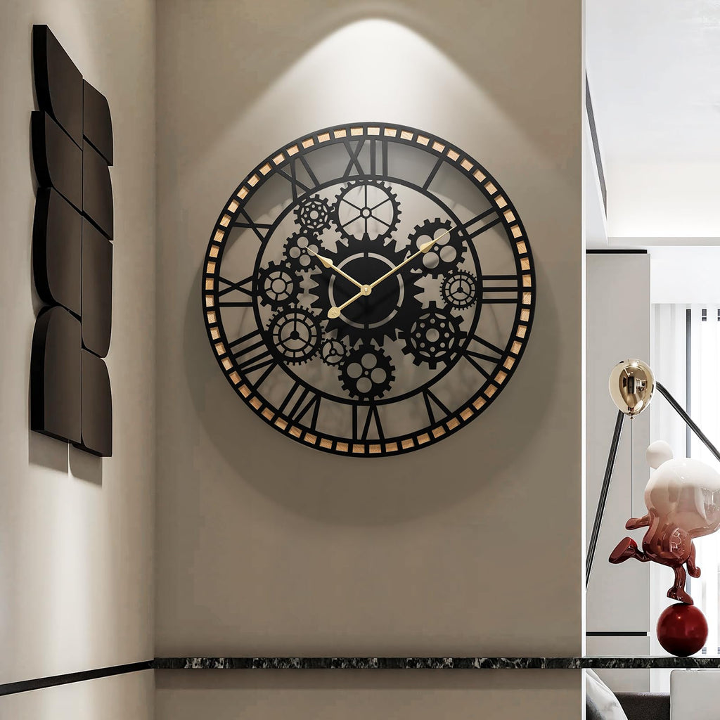 Large Farmhouse Wall Clocks, Gears Large Round Wall Clock