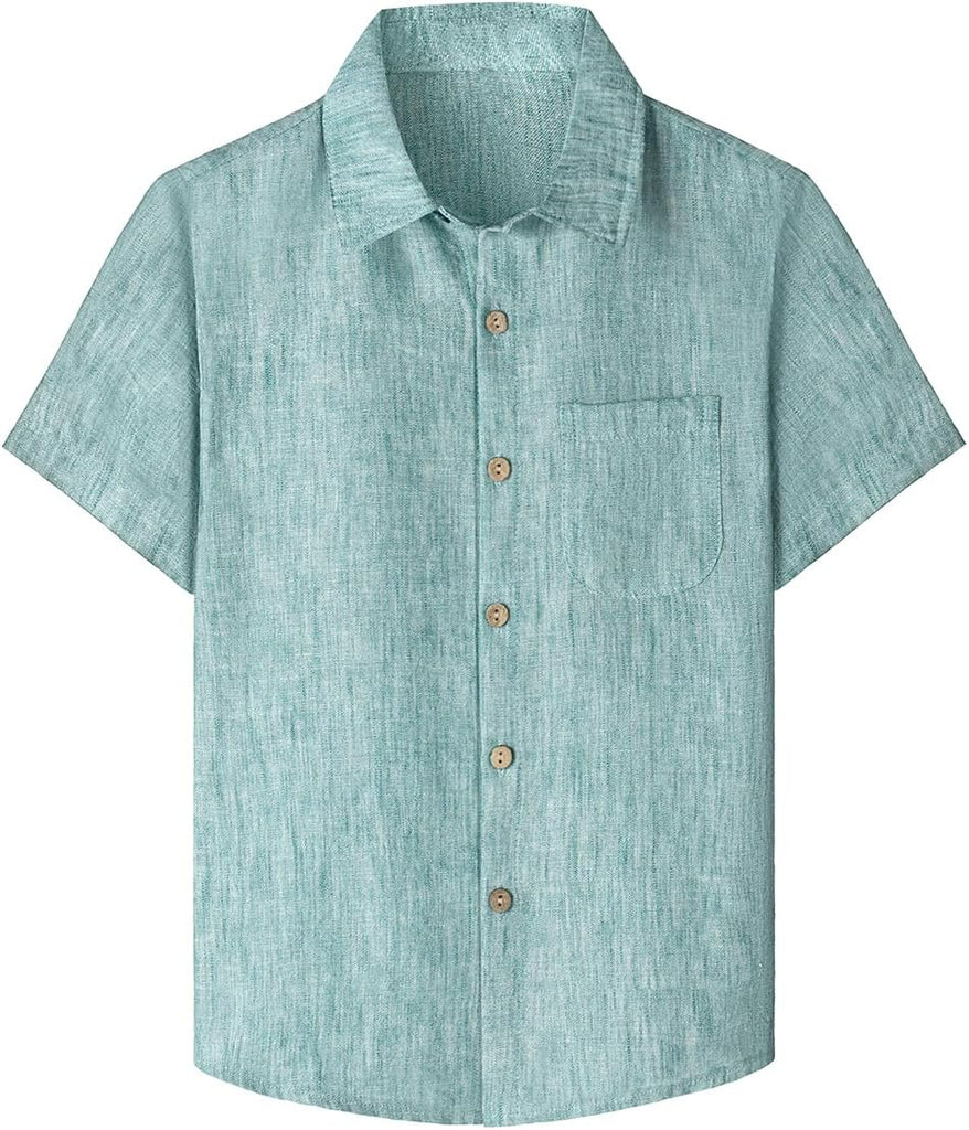 Boy Button Down Chambray Shirts Short Sleeve Linen Shirt