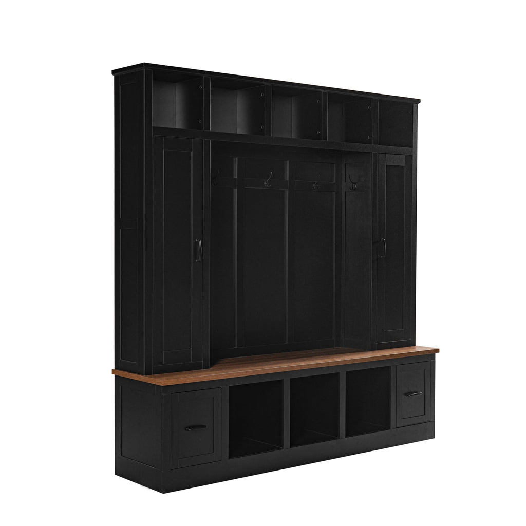 Large Hall Tree with Bench and Shoe Storage, 72" Farmhouse Entryway Bench with 2 Drawers, 5 Hooks & Top Cubbies