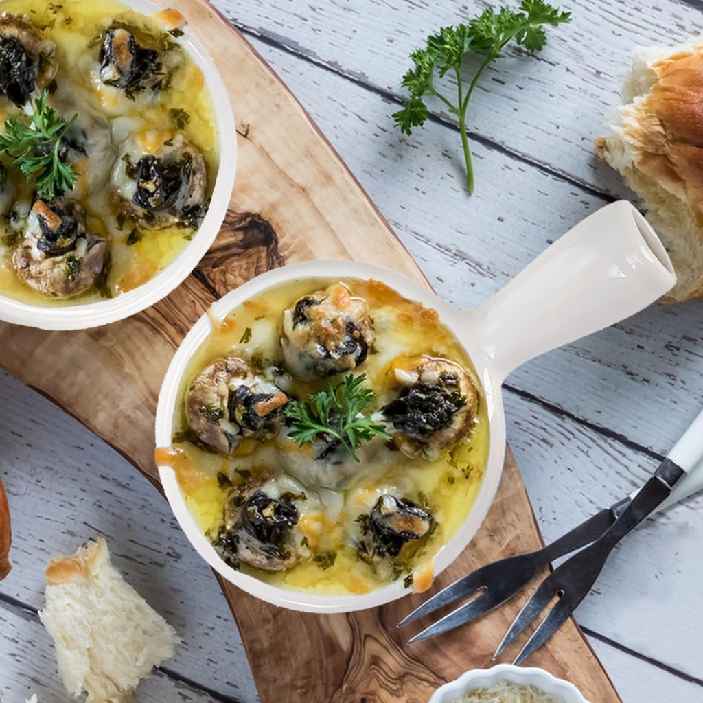 3 Pack Ceramic Escargot Plate With 6 Holes and Handle, 4.8 Inch Small White Small French Escargot Baking Dish Seafood