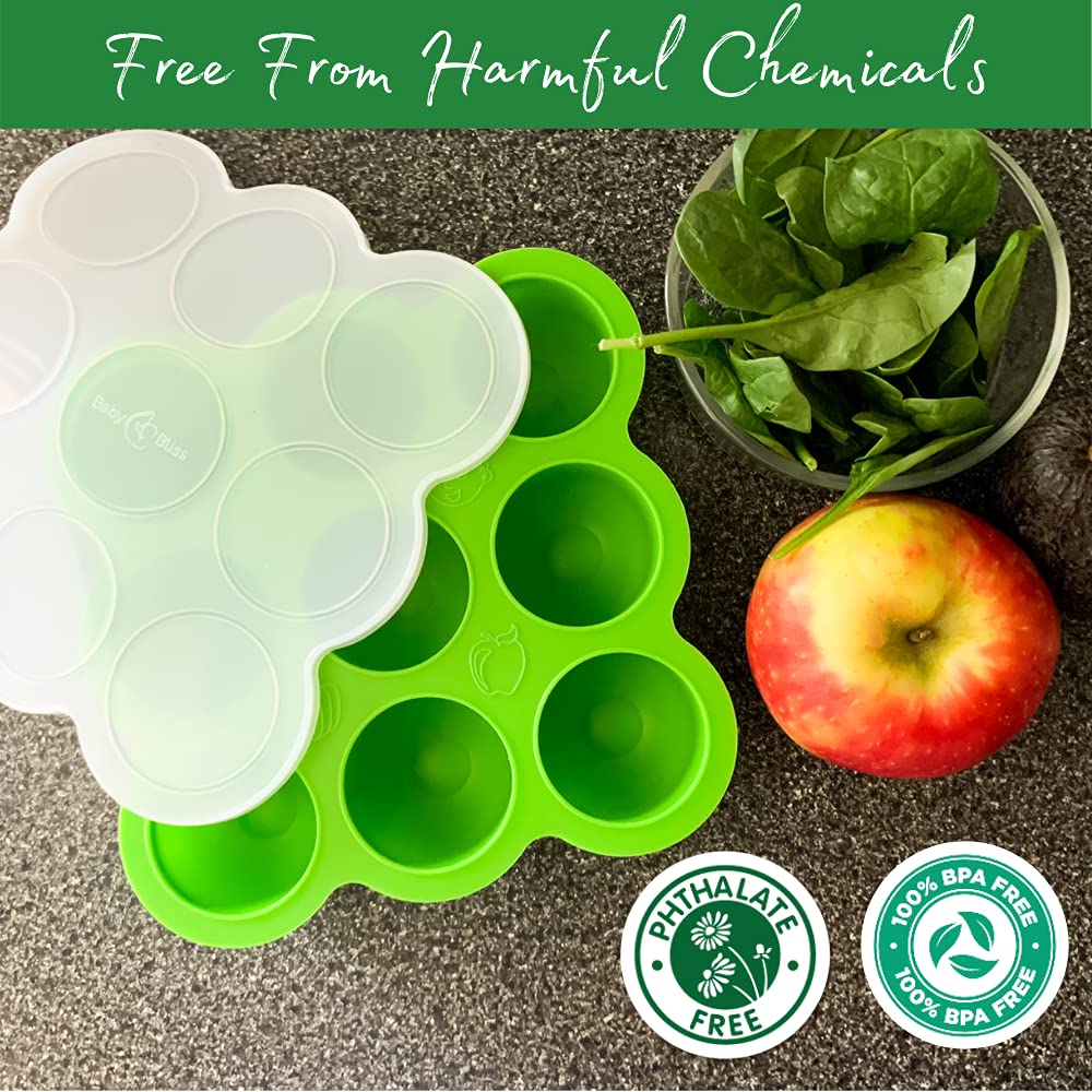 Food Storage Container and Freezer Tray - Food-Grade Silicone Mold with Clip-On Lid - 9 x 2.5 Oz Easy Out Portions