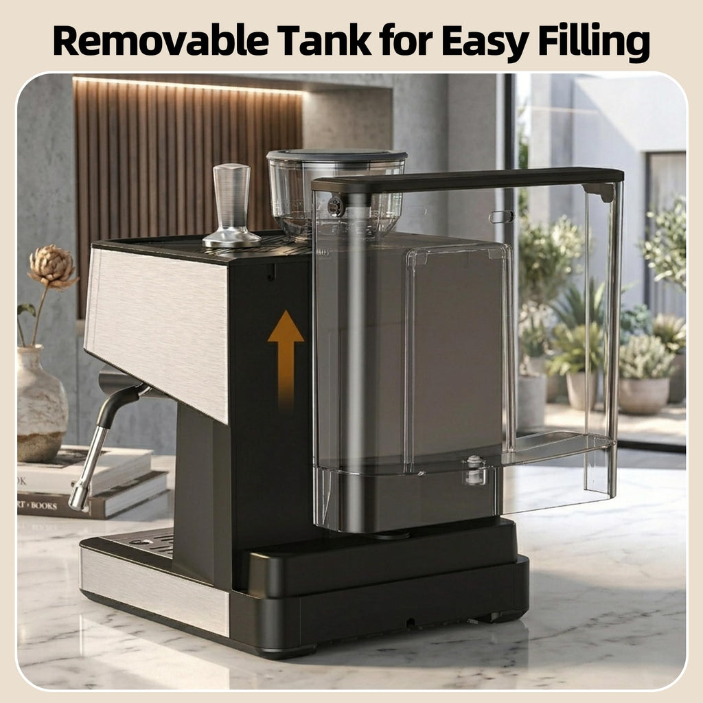 Coffee Maker with Grinder, Black & Stainless Steel Espresso