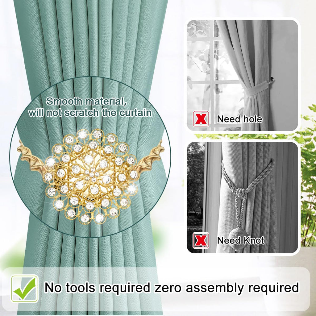 Magnetic Curtain Tiebacks Crystal Curtain Ties Holdbacks, 4 Pack