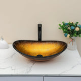 Sarlai Boat Shape Bathroom Vessel Sink with Black Faucet and Pop-up Drain Set 21x14 Inch Modern Artistic Tempered
