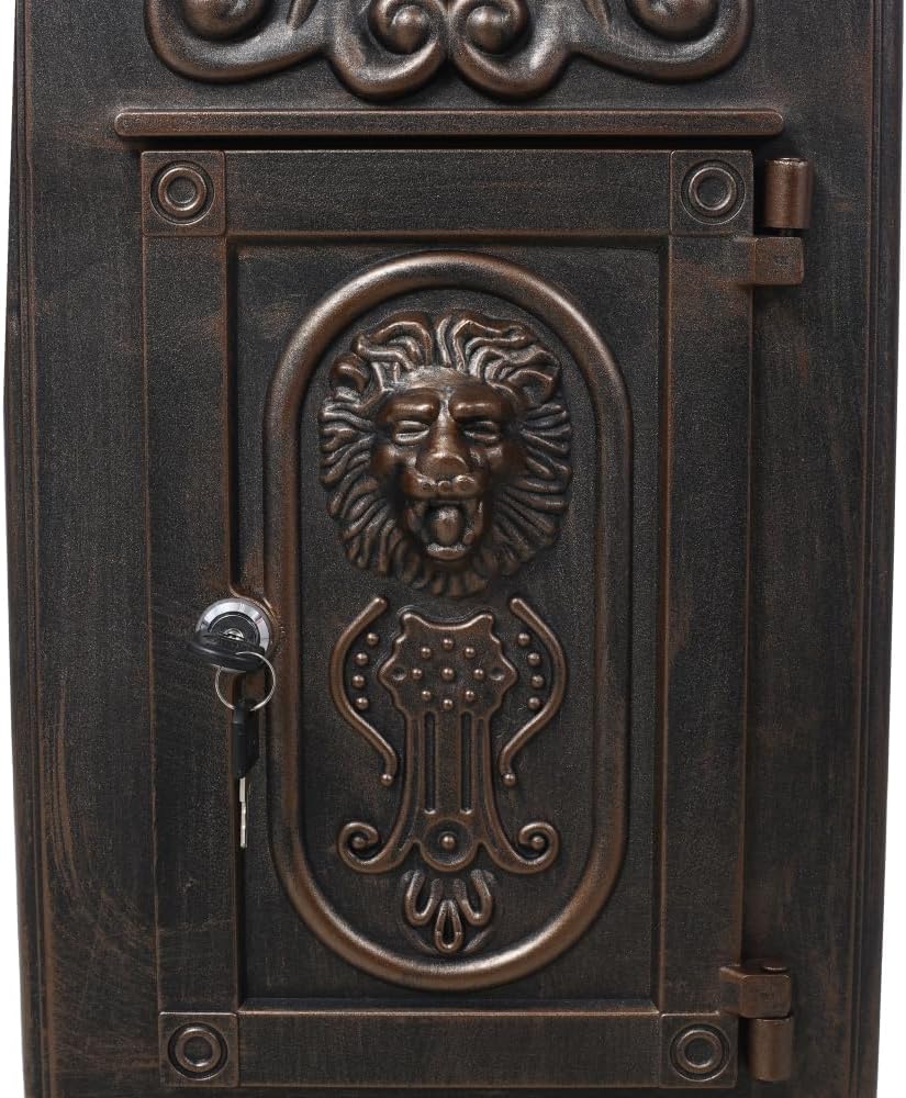 Copper Mailbox, Large Lockable Package Drop Box with Roman Statue, Rustproof Cast Aluminum Mail Boxes Mount Design