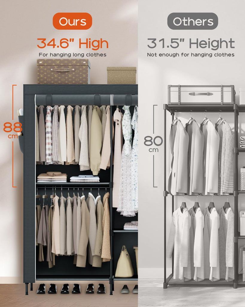 Clothes Rack, Portable Closet, 81.5 Inch Large Capacity Wardrobe Closet, Clothes Storage Organizer with Shelves and 5
