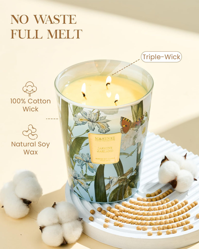 Jasmine Candles Highly Scented 3 Wick 35oz 150 Hours Burn Extra Large Jar Candles for Women, Natural Soy Wax