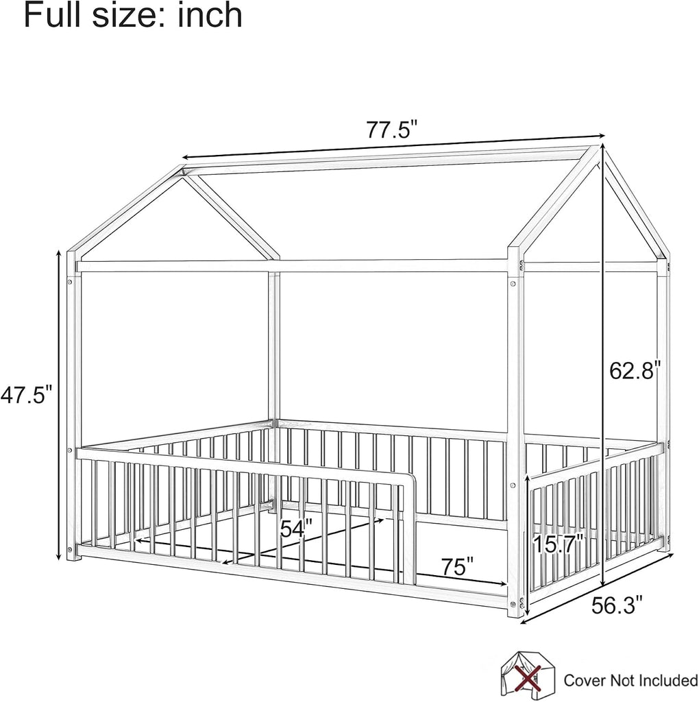 House Shape Montessori House Bed Metal Floor Bed Bed, Black