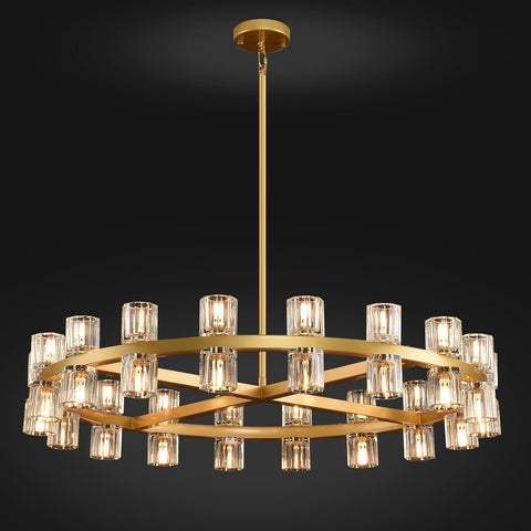 K9 Crystal 36-Light Chandeliers, 36" Round Brass Gold Chandeliers for Dining Room,Modern Farmhouse Wagon Wheel Chandelier for Living Room, Chandelier for Bedroom,Includes G4 Bulbs A117-B0DNZ6S59G