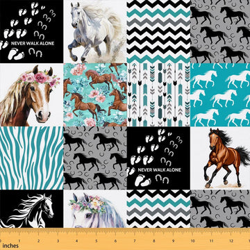 Horse Flannel Fabric By The Yard, Western Farmhouse Upholstery Fabric, Soft Not Stretchy Boho Arrow Teal Zebra Stripe