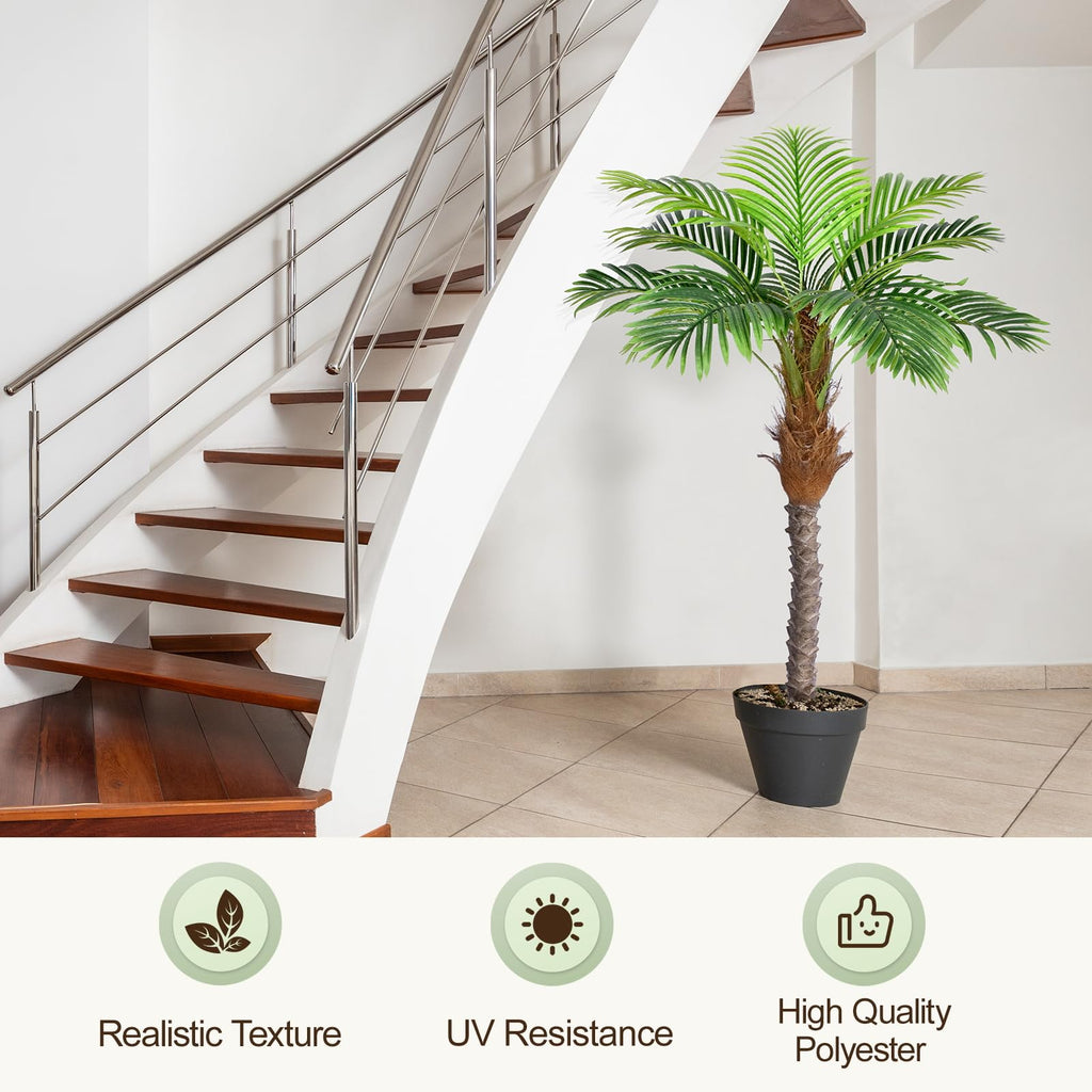 5ft Artificial Phoenix Palm Tree for Outdoor Indoor Decor, Faux Coconut Silk Palm Tree Tropical Fake Tree Plant for