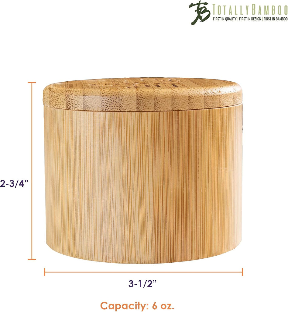 Salt Cellar Bamboo Storage Box with Magnetic Swivel Lid, 6 Ounce Capacity, "Take Life with a Grain of Salt" Engraved