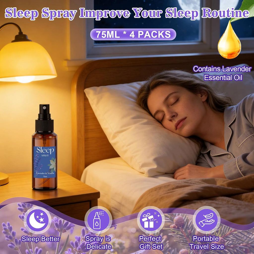 Room Spray with Lavender Essential Oil for Sleep, Pillow Sleep Spray - Set of 4