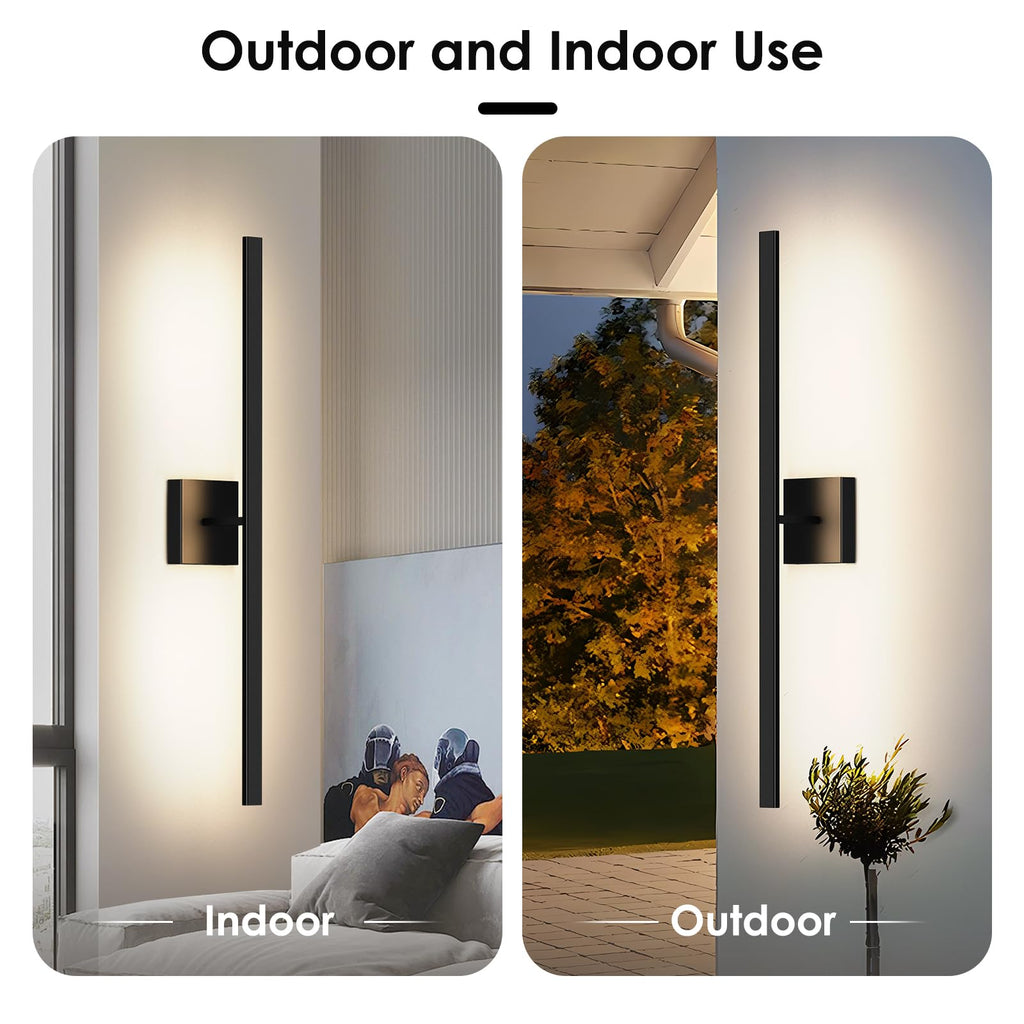 2-Pack 31.7" Outdoor Wall Lights, Modern Black Exterior Sconces