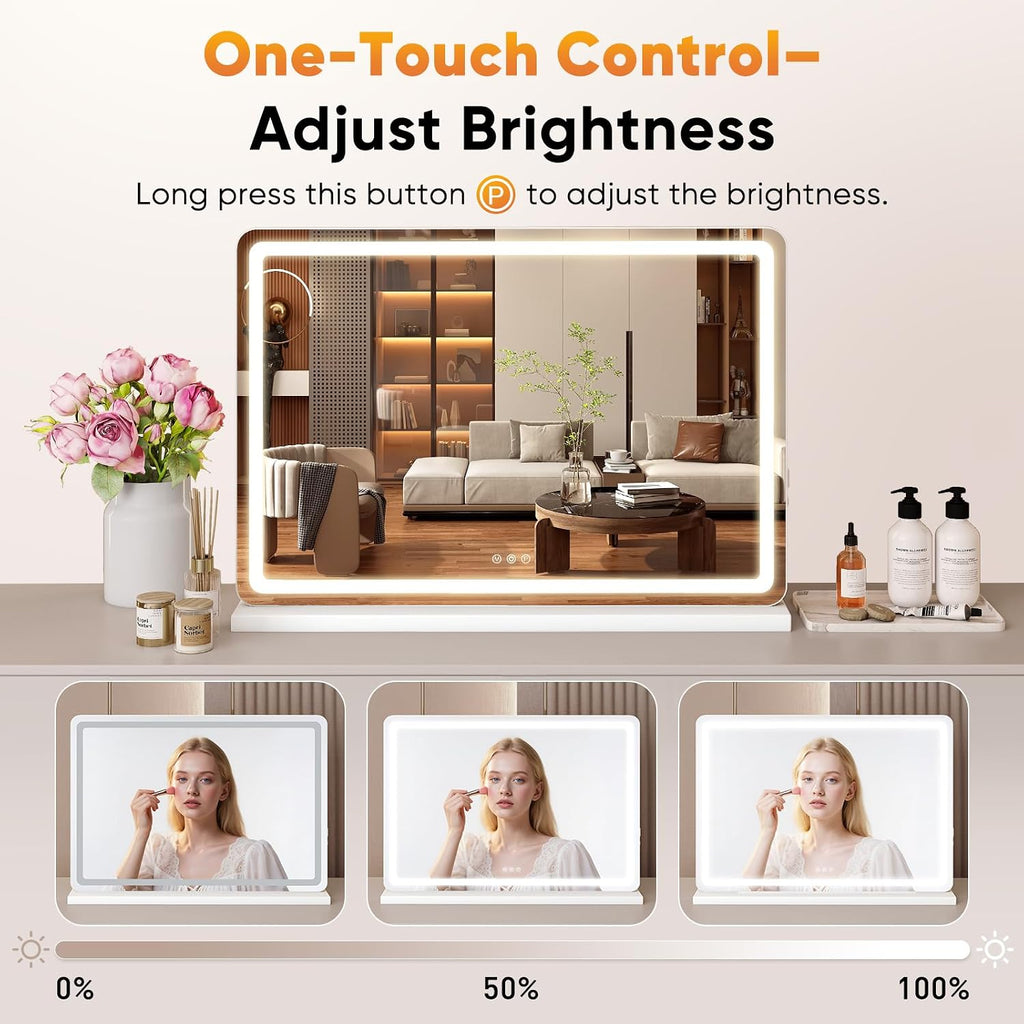 22"x32" LED Vanity Mirror with Lights, Extra-Large, Lighted Makeup Mirror with Smart Memory, Dimmable 3