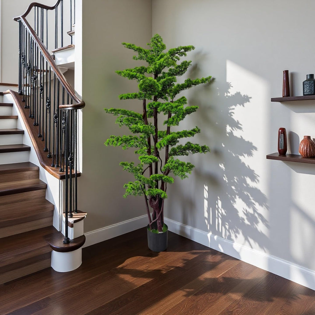 6FT Artificial Bonsai Tree in Pot - Large Realistic Cedar Tree Faux Pine Plant Decor, Hotel Lobby Entryway Greenery