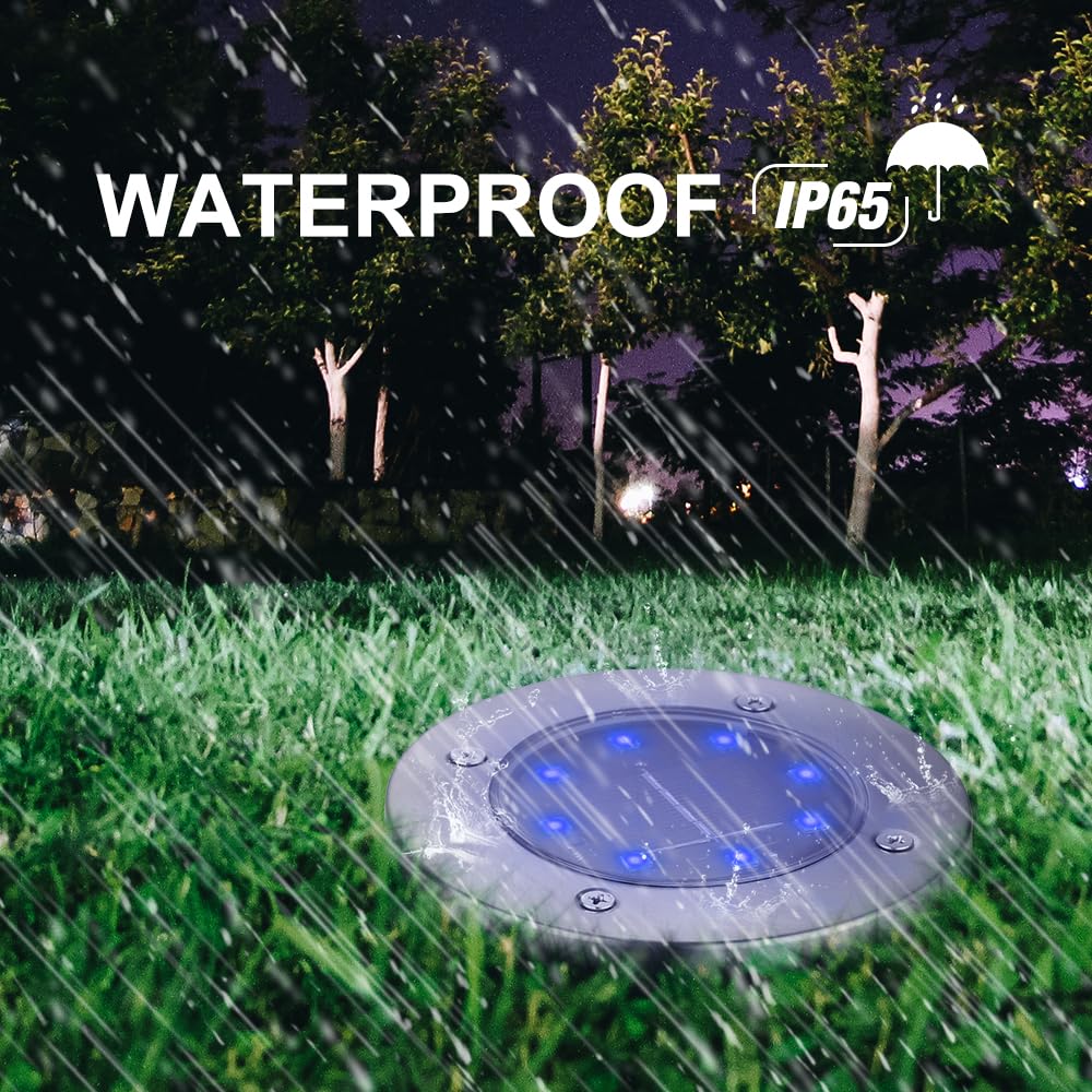 Solar Ground Lights Outdoor, 8 Pack 8 LED Solar Disk Lights Waterproof Garden In-ground Pathway Light Landscape