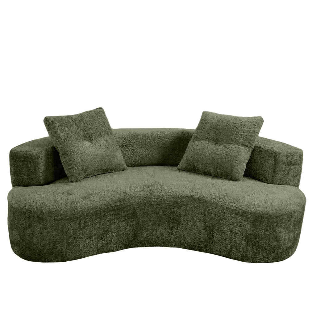 80" Boucle Curved Modular Boneless with 2 Pillows, Green