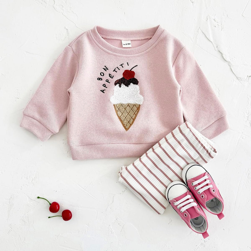 Toddler Baby Girl Clothes Outfit Long Sleeve Ice Cream Sweatshirt & Pants Leggings Two Piece Outfit Set