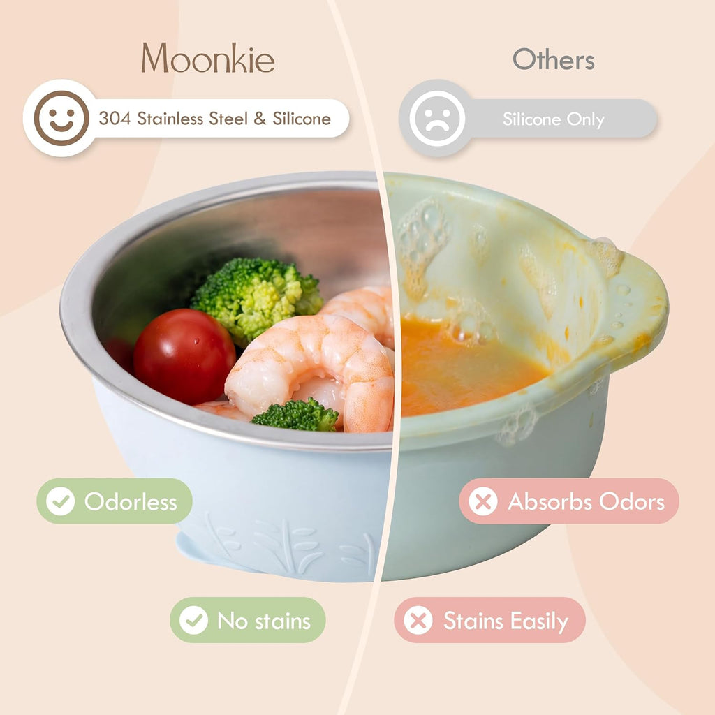 Baby Bowls with Suction, Stainless Steel & Silicone Toddler Bowls with Lids, Seamless One-Piece Design Silicone Bowls