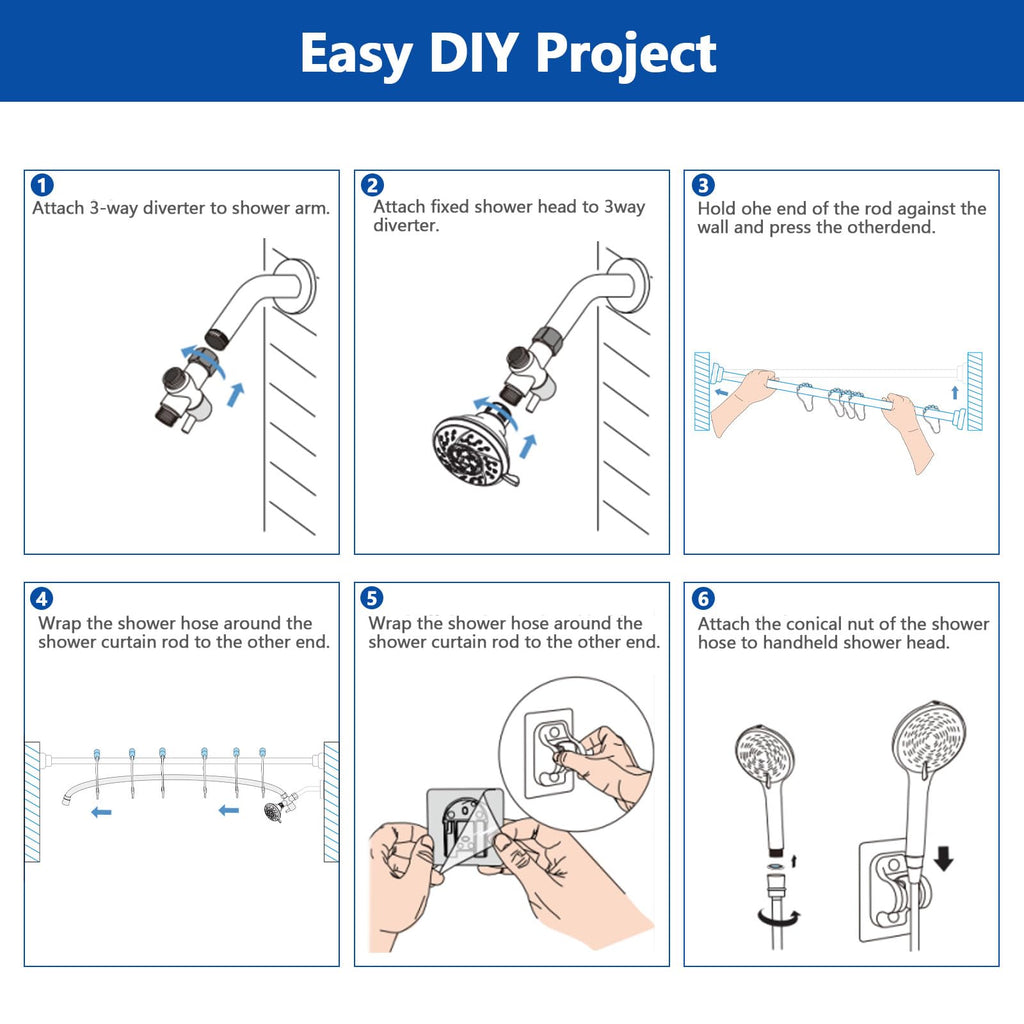 Double Shower Head for Couple, High Pressure Dual Showerhead, Adjustable Height Shower Rod, 5-Setting Handheld Shower